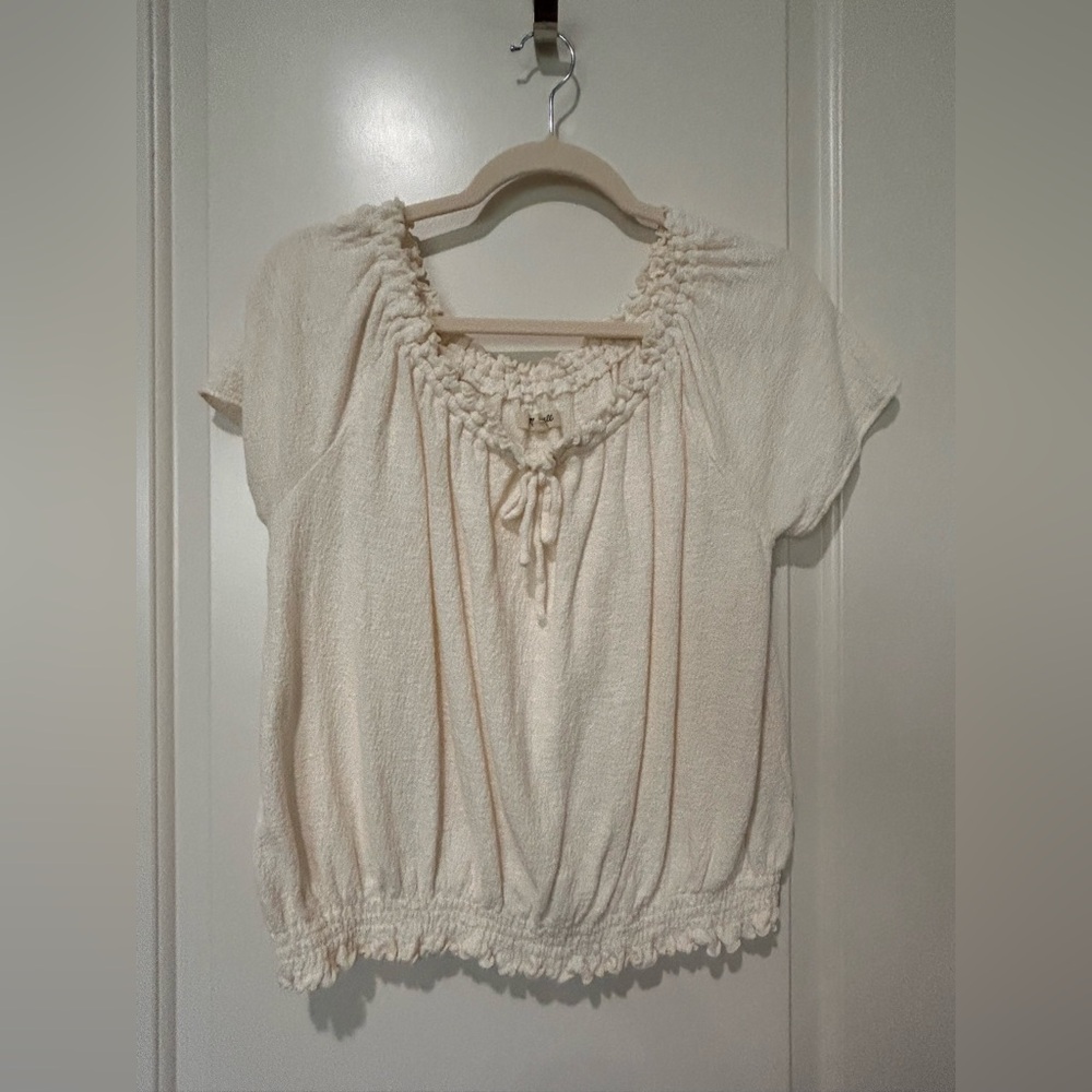 💕🎀Madewell Coquette Ivory Cream Gathered neckline off or on shoulder Blouse🎀💕